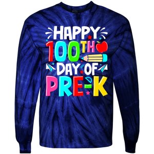 100th Day Of Prek School 100 Days Smarter Teacher Students Tie-Dye Long Sleeve Shirt