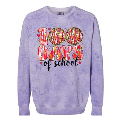 100 Days Of School Retro Disco Ball 100th Day Of School Colorblast Crewneck Sweatshirt