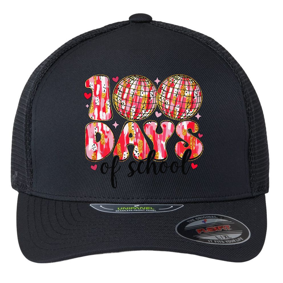 100 Days Of School Retro Disco Ball 100th Day Of School Flexfit Unipanel Trucker Cap