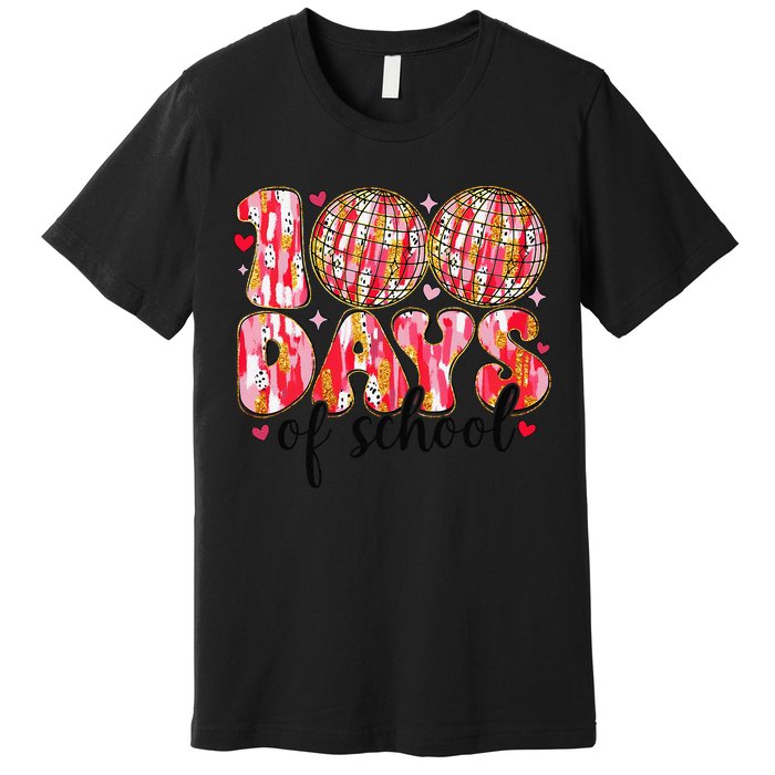 100 Days Of School Retro Disco Ball 100th Day Of School Premium T-Shirt