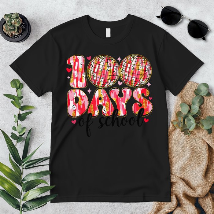 100 Days Of School Retro Disco Ball 100th Day Of School Premium T-Shirt