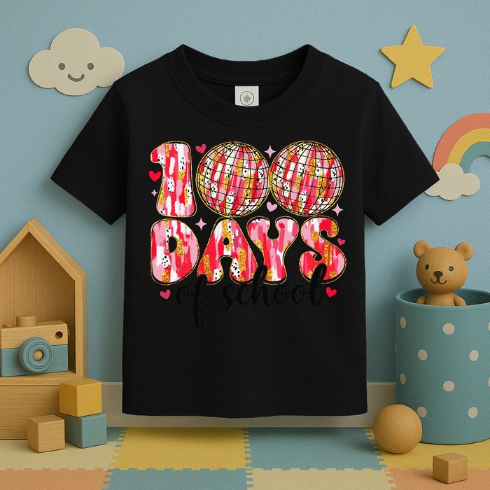100 Days Of School Retro Disco Ball 100th Day Of School Toddler T-Shirt
