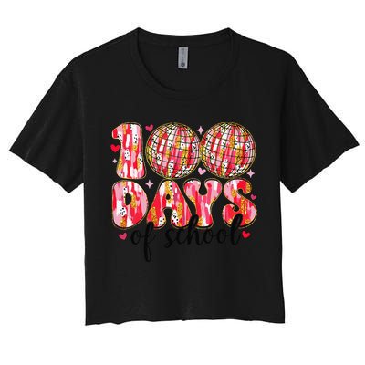 100 Days Of School Retro Disco Ball 100th Day Of School Women's Crop Top Tee