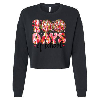 100 Days Of School Retro Disco Ball 100th Day Of School Cropped Pullover Crew