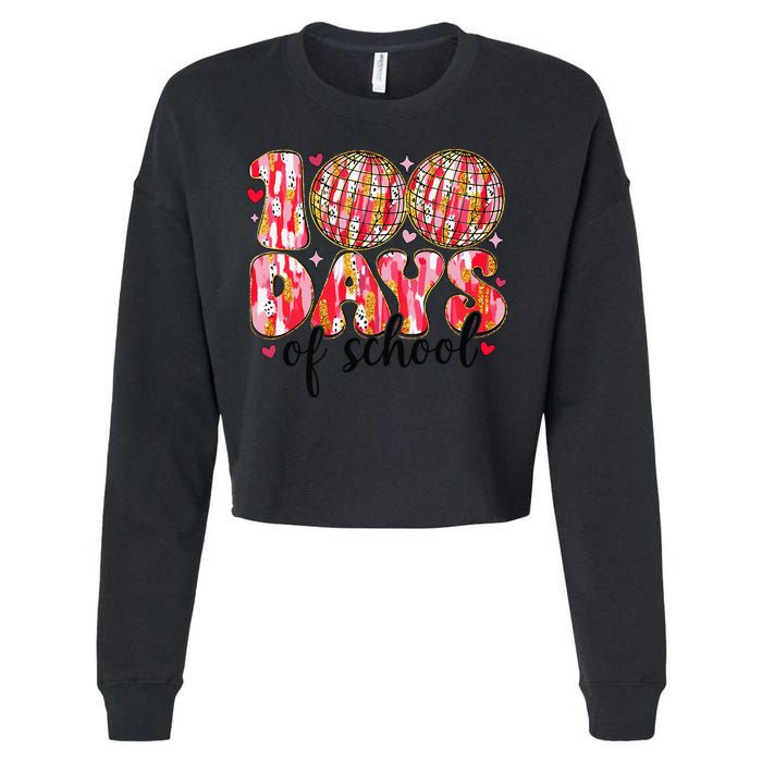 100 Days Of School Retro Disco Ball 100th Day Of School Cropped Pullover Crew