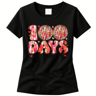 100 Days Of School Retro Disco Ball 100th Day Of School Womens T-Shirt