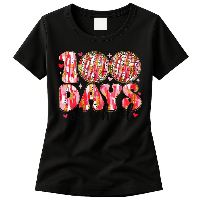 100 Days Of School Retro Disco Ball 100th Day Of School Womens T-Shirt