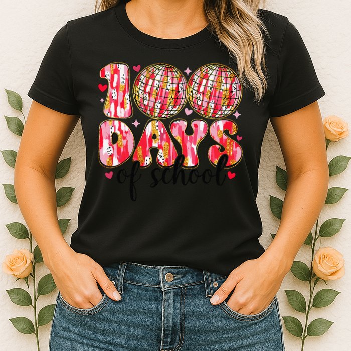 100 Days Of School Retro Disco Ball 100th Day Of School Womens T-Shirt