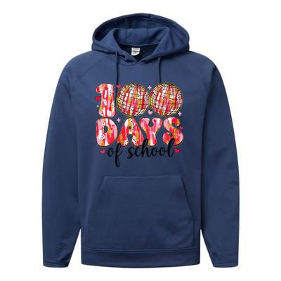 100 Days Of School Retro Disco Ball 100th Day Of School Performance Fleece Hoodie