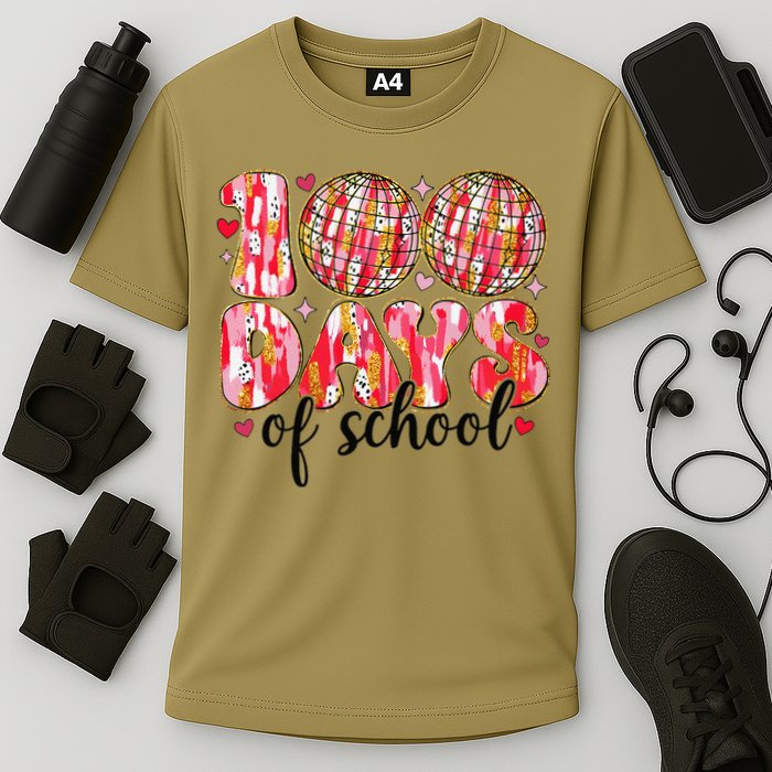 100 Days Of School Retro Disco Ball 100th Day Of School Cooling Performance Crew T-Shirt
