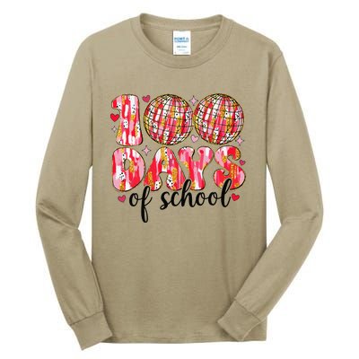 100 Days Of School Retro Disco Ball 100th Day Of School Tall Long Sleeve T-Shirt