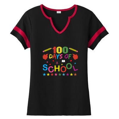 100 Days Of School Student Teacher Gift Ladies Halftime Notch Neck Tee