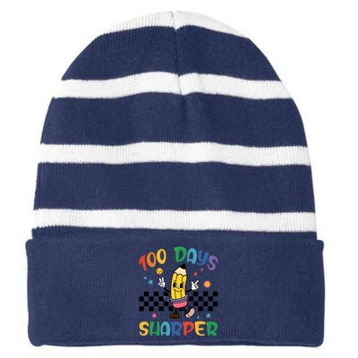 100 Days Of Sharper Cute Back To School Striped Beanie with Solid Band