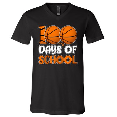 100 Days Of School Basketball Fan Cute V-Neck T-Shirt