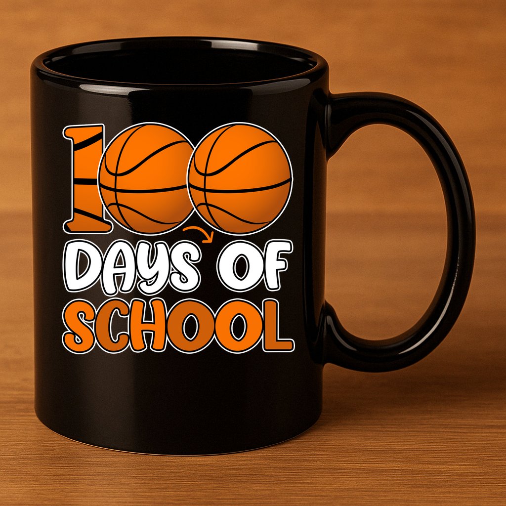 100 Days Of School Basketball Fan Cute 11oz C Handle Ceramic Mug