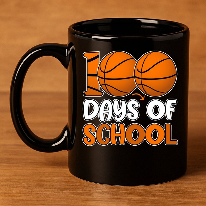 100 Days Of School Basketball Fan Cute 11oz C Handle Ceramic Mug