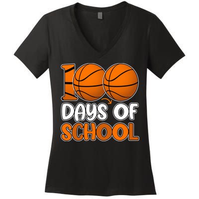 100 Days Of School Basketball Fan Cute Women's V-Neck T-Shirt