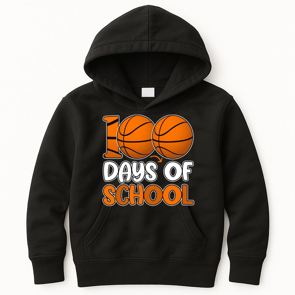 100 Days Of School Basketball Fan Cute Kids Hoodie