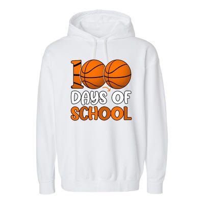 100 Days Of School Basketball Fan Cute Garment-Dyed Fleece Hoodie