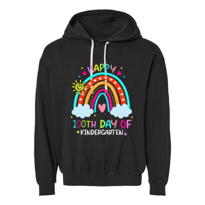 100th Day Of Kindergarten School Rainbow 100 Days Smarter Garment-Dyed Fleece Hoodie