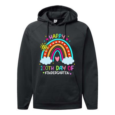 100th Day Of Kindergarten School Rainbow 100 Days Smarter Performance Fleece Hoodie