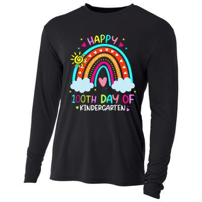 100th Day Of Kindergarten School Rainbow 100 Days Smarter Cooling Performance Long Sleeve Crew