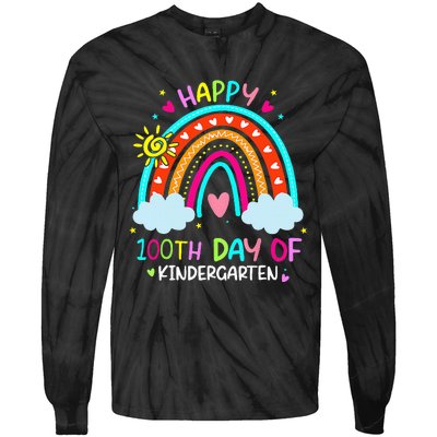 100th Day Of Kindergarten School Rainbow 100 Days Smarter Tie-Dye Long Sleeve Shirt