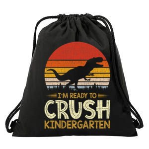 1st Day Of Kindergarten Im Ready To Crush Dinosaur Boy Drawstring Bag