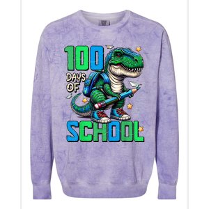 100 Days Of School Trex 100 Days Smarter 100th Day Of School Colorblast Crewneck Sweatshirt