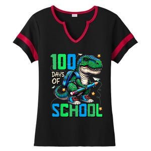 100 Days Of School Trex 100 Days Smarter 100th Day Of School Ladies Halftime Notch Neck Tee