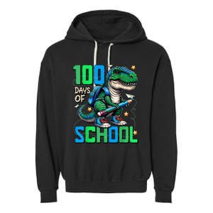 100 Days Of School Trex 100 Days Smarter 100th Day Of School Garment-Dyed Fleece Hoodie