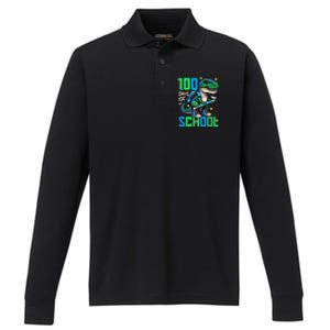 100 Days Of School Trex 100 Days Smarter 100th Day Of School Performance Long Sleeve Polo