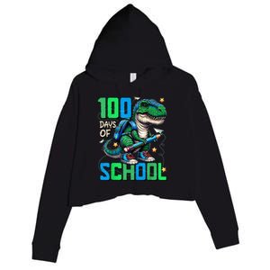 100 Days Of School Trex 100 Days Smarter 100th Day Of School Crop Fleece Hoodie