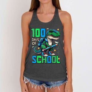 100 Days Of School Trex 100 Days Smarter 100th Day Of School Women's Knotted Racerback Tank