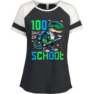 100 Days Of School Trex 100 Days Smarter 100th Day Of School Enza Ladies Jersey Colorblock Tee