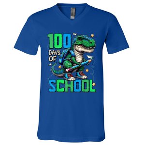 100 Days Of School Trex 100 Days Smarter 100th Day Of School V-Neck T-Shirt