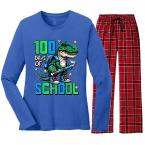 100 Days Of School Trex 100 Days Smarter 100th Day Of School Women's Long Sleeve Flannel Pajama Set 