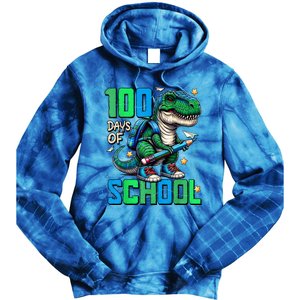 100 Days Of School Trex 100 Days Smarter 100th Day Of School Tie Dye Hoodie