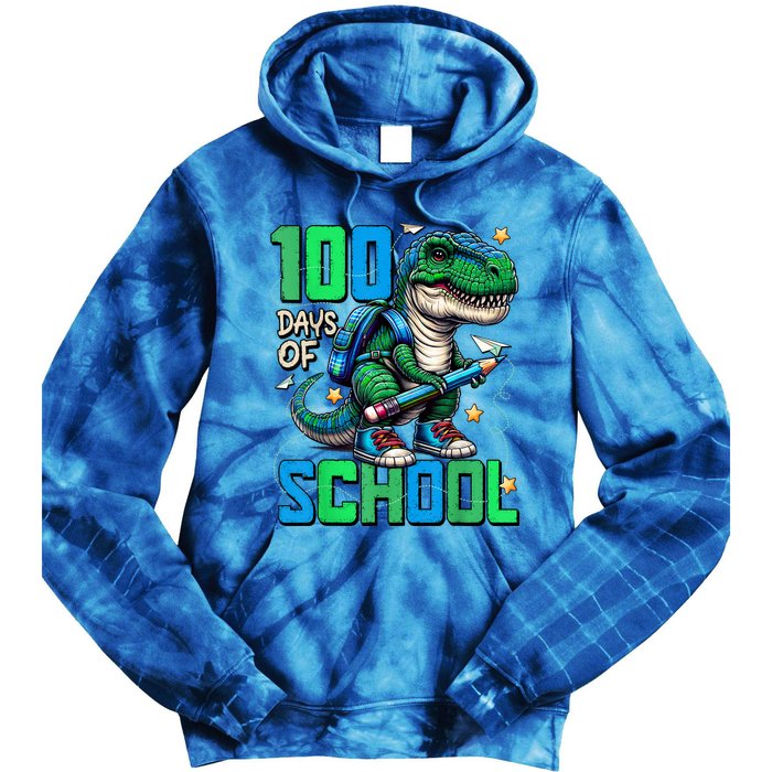 100 Days Of School Trex 100 Days Smarter 100th Day Of School Tie Dye Hoodie