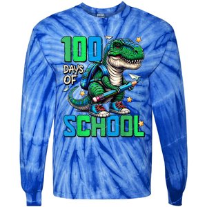 100 Days Of School Trex 100 Days Smarter 100th Day Of School Tie-Dye Long Sleeve Shirt