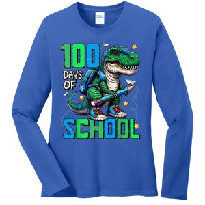 100 Days Of School Trex 100 Days Smarter 100th Day Of School Ladies Long Sleeve Shirt