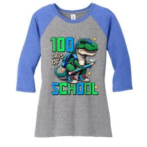 100 Days Of School Trex 100 Days Smarter 100th Day Of School Women's Tri-Blend 3/4-Sleeve Raglan Shirt