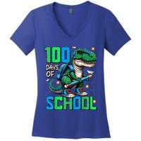 100 Days Of School Trex 100 Days Smarter 100th Day Of School Women's V-Neck T-Shirt