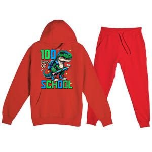 100 Days Of School Trex 100 Days Smarter 100th Day Of School Premium Hooded Sweatsuit Set