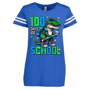 100 Days Of School Trex 100 Days Smarter 100th Day Of School Enza Ladies Jersey Football T-Shirt