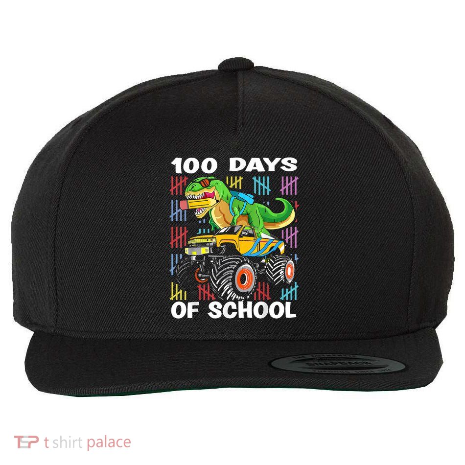 100th Day Of School 100 Days School Truck Dinosaur Wool Snapback Cap