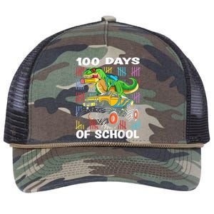 100th Day Of School 100 Days School Truck Dinosaur Retro Rope Trucker Hat Cap