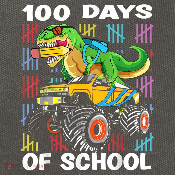 100th Day Of School 100 Days School Truck Dinosaur Cotton Canvas Backpack