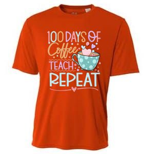 100 Days Of Coffee Teach Repeat 100th Day Of School Teachers Gift Cooling Performance Crew T-Shirt