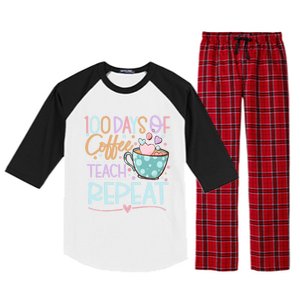 100 Days Of Coffee Teach Repeat 100th Day Of School Teachers Gift Raglan Sleeve Pajama Set